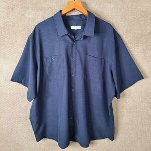 Orvis Shirt Mens 3XL Navy Blue Short Sleeve Button Up Navy Polyester